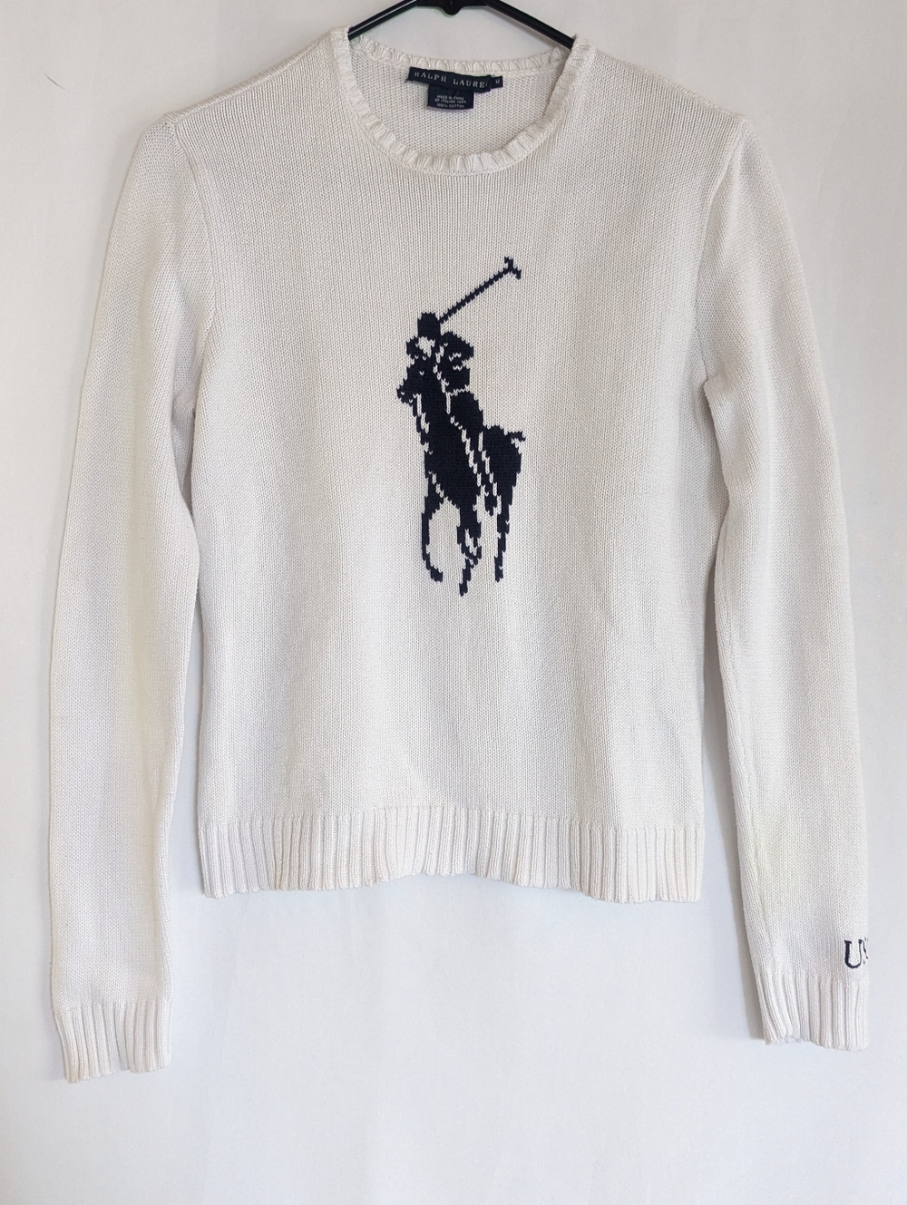 Ralph Lauren Women's Medium White Sweater US Open Polo Navy Logo